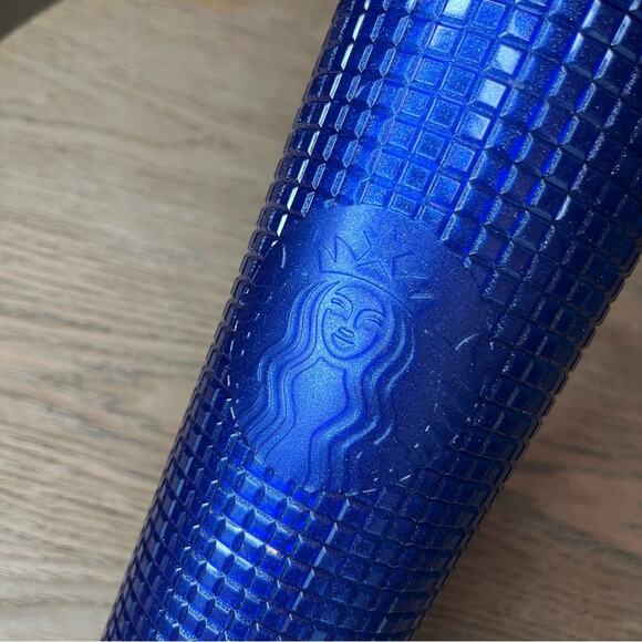 Starbucks Blueberry Glitter Grid Cold Cup Tumbler 24oz Summer 2023 Blue Shimmer - Picture 5 of 5